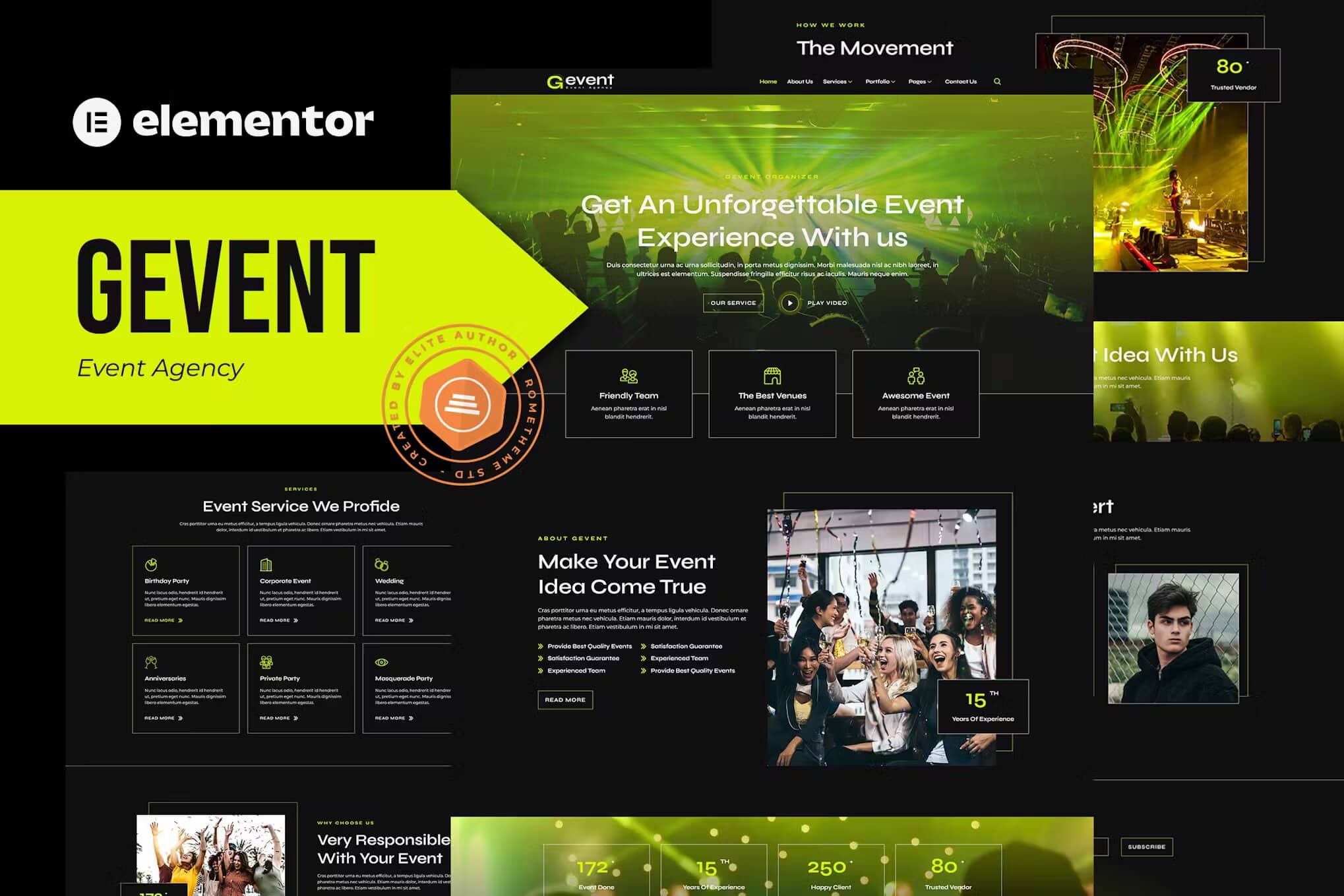 Gevent - Template Kit Elementor para agência de eventos - Pluginthemebr ...